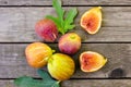 Pink fresh figs on the old wooden table