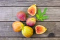 Pink fresh figs on the old wooden table