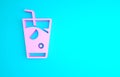 Pink Fresh smoothie icon isolated on blue background. Minimalism concept. 3d illustration 3D render