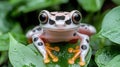Pink frog on green leaves Royalty Free Stock Photo