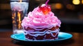 A pink frosted cupcake with a cherry on top Royalty Free Stock Photo