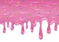 Pink frosting with color sprinkles. Sweet dripping border Royalty Free Stock Photo