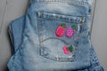 Pink fruit embroidered patches