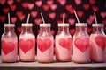 Pink fruit milkshake bottles with hearts