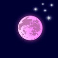 Pink full Moon.The stars in the dark sky. Vector