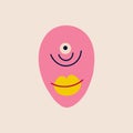 Pink Funny bizarre alien with one eye. Illustration in a childish hand-drawn style