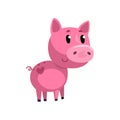 Pink funny cartoon baby piglet, cute little piggy character vector Illustration on a white background