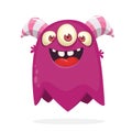 Pink funny happy cartoon monster.Pink vector alien character. Halloween design.