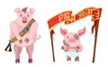 Pink funny new year piglets boar and pig