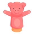 Pink funny pig doll icon cartoon vector. Hand puppet animal