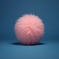Pink fur ball on blue background. 3D rendering. Minimal style. Royalty Free Stock Photo