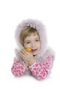 Pink fur hood coat little girl portrait Royalty Free Stock Photo