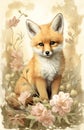Pink Furry Defender: A Charming Fox in a Field of Flowers