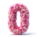 A pink furry letter o on a white background