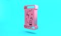 Pink Futuristic cryogenic capsules or containers icon isolated on turquoise blue background. Cryonic technology for