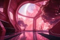 pink futuristic setting, with view of distant starscapes and galaxies Royalty Free Stock Photo