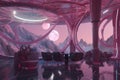 pink futuristic setting, with view of distant starscapes and galaxies Royalty Free Stock Photo