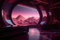 pink futuristic setting, with view of distant starscapes and galaxies Royalty Free Stock Photo