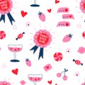 Pink Galentines day seamless pattern. Girlfriend day repeat background. Vector girls club paper, print