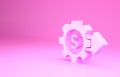 Pink Gear with dollar symbol icon isolated on pink background. Business and finance conceptual icon. Minimalism concept