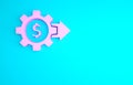 Pink Gear with dollar symbol icon isolated on blue background. Business and finance conceptual icon. Minimalism concept