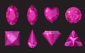 Pink gems set. Jewelry, crystals collection isolated on black background. Royalty Free Stock Photo