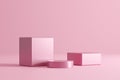 Pink geometric pedestal or podium stand on blank product background with pastel fashion concept. Pink studio platform template. 3D