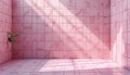 Pink geometric tile bathroom wall interior design with sun light shadows. Modern pink tile background, spa room, minimalistic Royalty Free Stock Photo