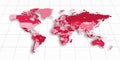 Pink geopolitical map of World. Bottom perspective view with background grid. Vector illustration