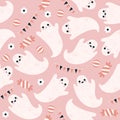 Pink ghost and candies seamless pattern. Cute style background. Vector illustration