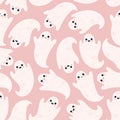 Pink ghost seamless pattern. Cute style background.