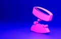 Pink Giant magnet holding iron dust icon isolated on blue background. Minimalism concept. 3D render illustration