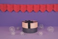 Pink gift box against ultra violet and lilac background.