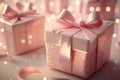 Pink Gift Box Background. Illustration Generative AI Royalty Free Stock Photo