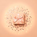 Pink Gift Box with Bow and Sequins Royalty Free Stock Photo
