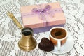 PINK GIFT BOX COFFEE CHOCOLATE HEART Royalty Free Stock Photo