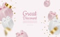 Pink gift box decorative festive object and gold sequins confetti on white background Royalty Free Stock Photo