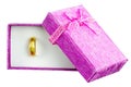 Pink Gift Box with gold ring on White background,Clipping path