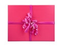 Pink gift box isolated topview