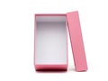 A pink gift box with its lid open, revealing an empty interior on a white background isolated on white background Royalty Free Stock Photo