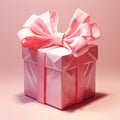 Pink gift box made of glossy paper with glossy pink ribbon in the style of 3D Royalty Free Stock Photo