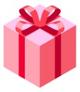 Pink gift box with red ribbon. Romantic present icon Royalty Free Stock Photo