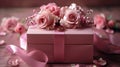 Pink Gift Box With Roses and Ribbon