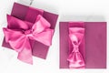 Pink gift box with silk bow on marble background, girl baby shower present and glamour fashion gift for luxury beauty brand, Royalty Free Stock Photo