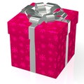 Pink gift box with snowflakes and silver bow.