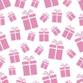 Pink gift boxes seamless pattern. Rose Valentin`s Day vector background. Cute presents template texture. Good idea for wrapping p Royalty Free Stock Photo