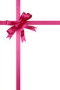 Pink gift ribbon bow isolated on white background vertical Royalty Free Stock Photo