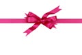 Pink gift ribbon bow straight horizontal isolated on white background Royalty Free Stock Photo