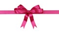 Pink gift ribbon and bow straight horizontal isolated on white background horizontal Royalty Free Stock Photo