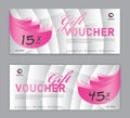 Pink Gift Voucher template, Sale banner, Horizontal layout, discount cards, headers, website, blue background, vector